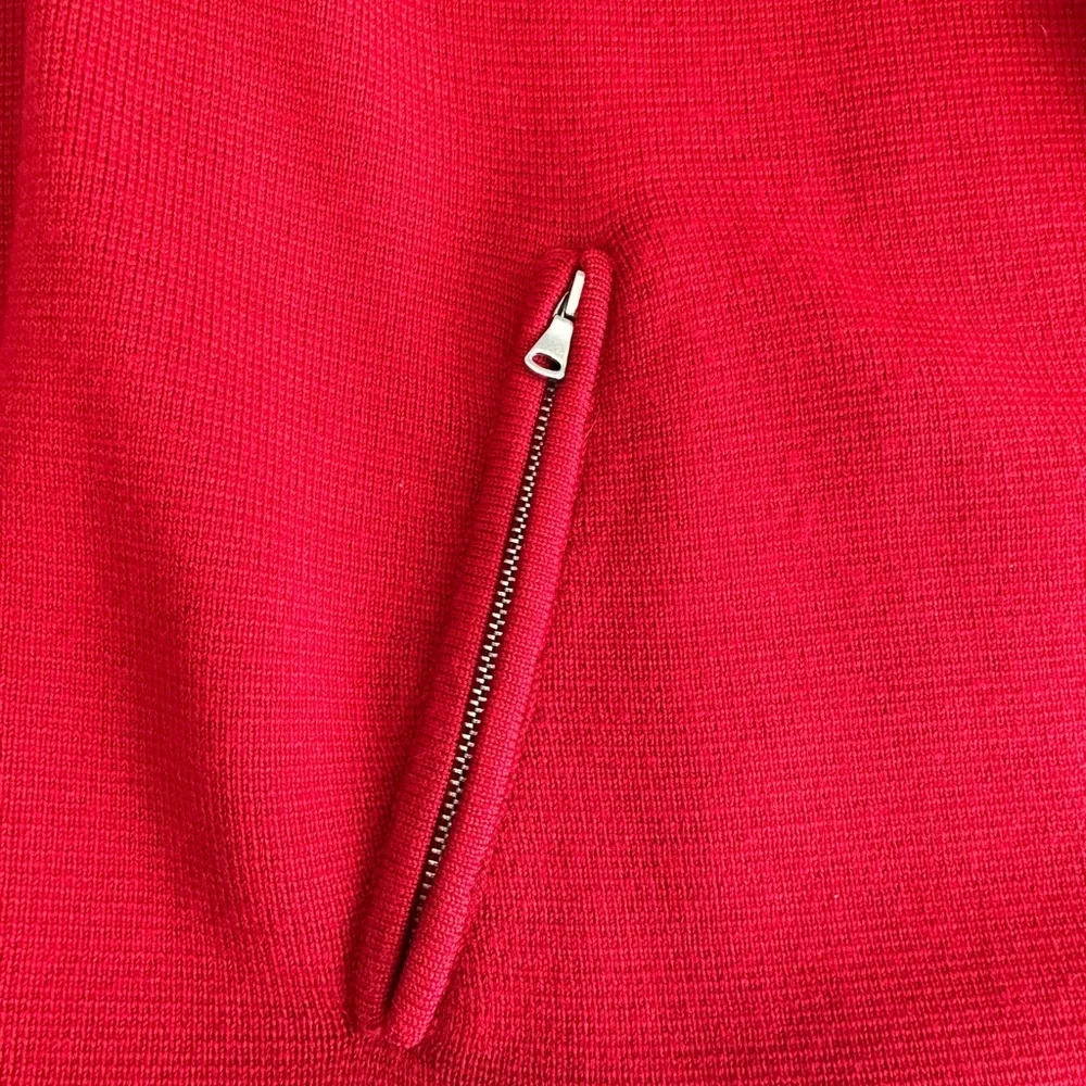 Talbots 100% Merino Wool Long Knit Open Concept Cardigan Red Zip Pockets Size XS - Picture 6 of 7
